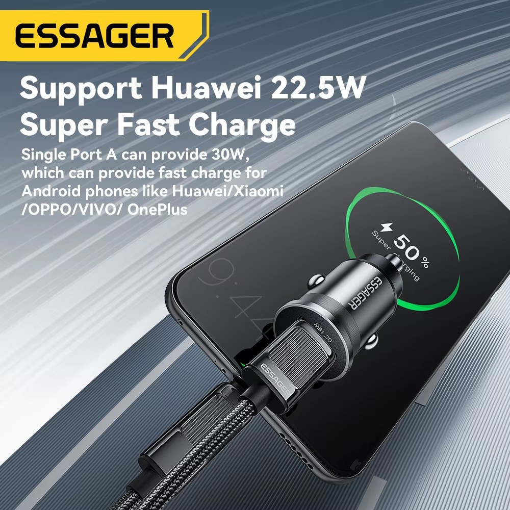 Essager 45W Auto-Ladegerät, Dual-Port Schnellladung PD QC3.0 Typ-C — 5