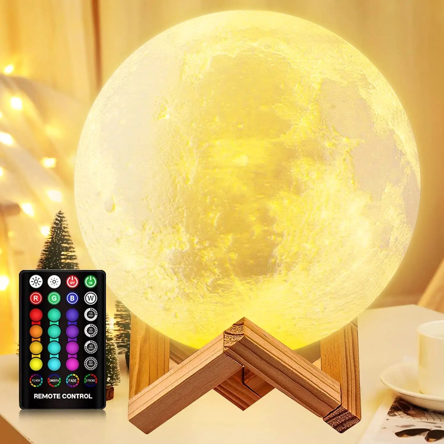 MoonGlow 3D — Lámpara Luna LED 16 Colores con Mando a Distancia — 3