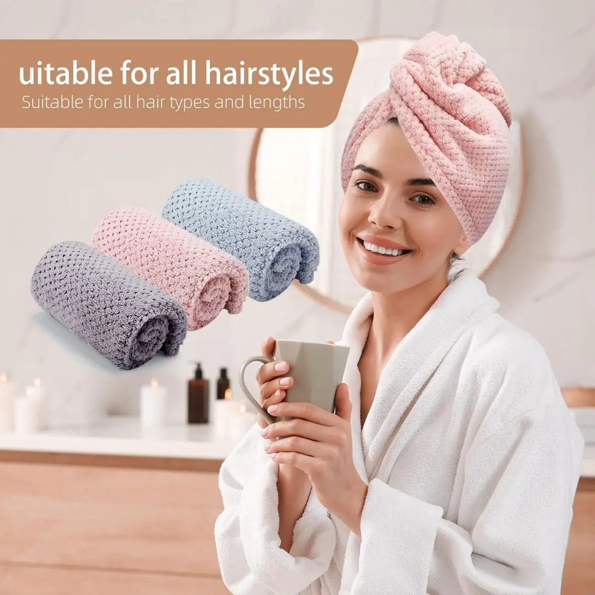 Toalla turbante de microfibra texturizada para cabello — 5